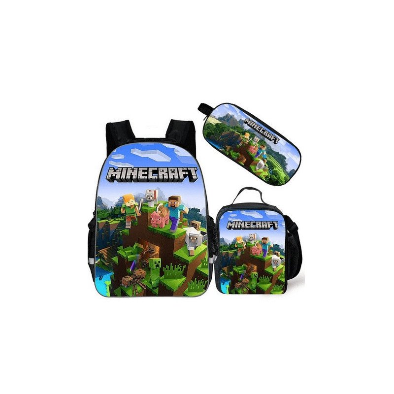 Minecraft 3 Pieces Pack School Backpack Lunch Bag Pencil Case