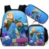 pack cartable + Trousse + Lunch bag  Minecraft jeu vidéo sac à dos Gaming
