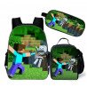 pack cartable + Trousse + Lunch bag  Minecraft jeu vidéo sac à dos Gaming