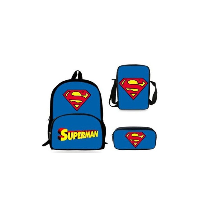 Pack imprimé Cartable sac à dos + Sacoche + Trousse SUPERMAN