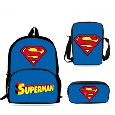 Pack imprimé Cartable sac à dos + Sacoche + Trousse SUPERMAN