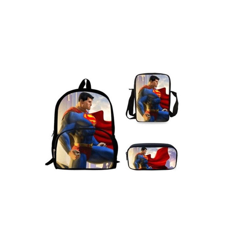 Pack imprimé Cartable sac à dos + Sacoche + Trousse SUPERMAN