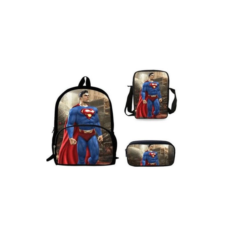 Pack imprimé Cartable sac à dos + Sacoche + Trousse SUPERMAN