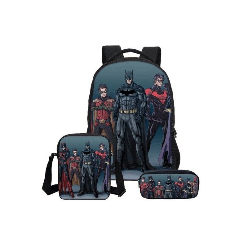 Pack imprimé Cartable sac à dos Batman + Sacoche + Trousse