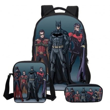 Pack imprimé Cartable sac à dos Batman + Sacoche + Trousse