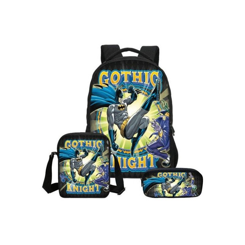 Pack imprimé Cartable sac à dos Batman + Sacoche + Trousse