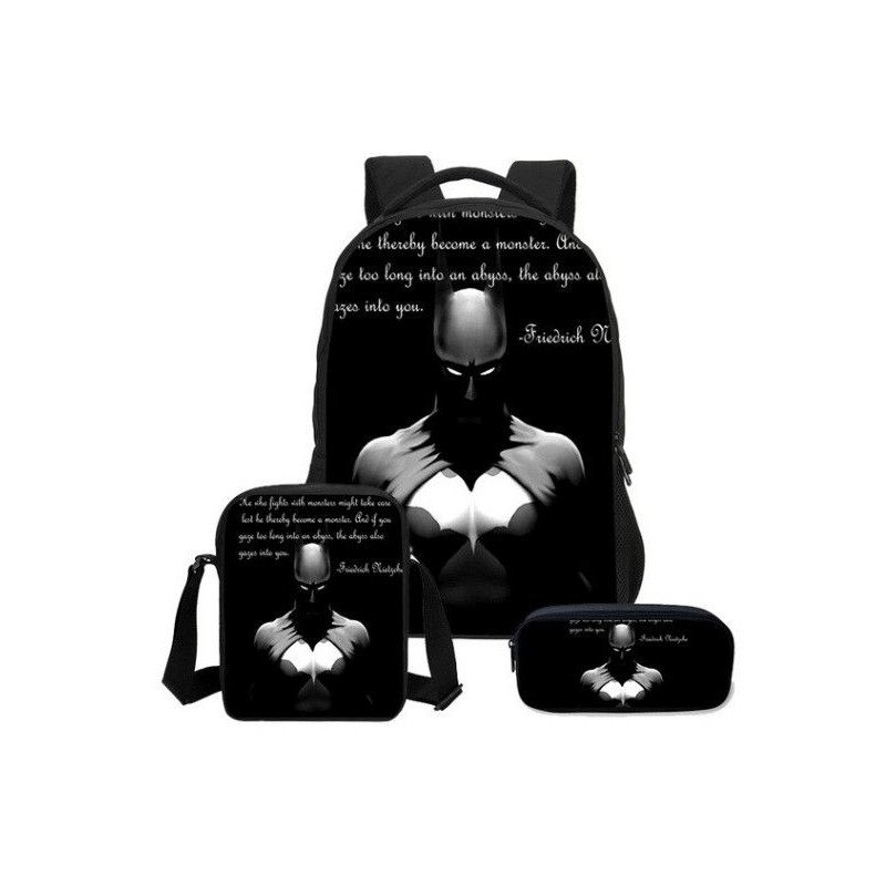 Pack imprimé Cartable sac à dos Batman + Sacoche + Trousse