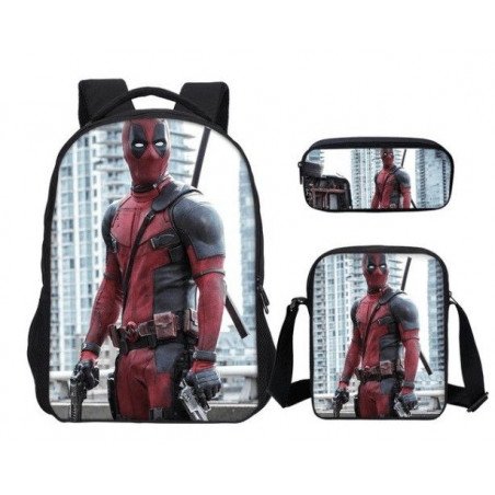 Pack Cartable sac à dos Deadpool + Sacoche + Trousse imprimé 3D