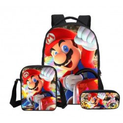 Pack imprimé Cartable sac à dos Mario Bros + Sacoche Mario  + Trousse Mario