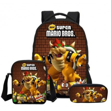 Pack imprimé Cartable sac à dos Mario Bros + Sacoche + Trousse