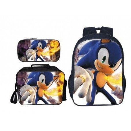 Pack imprimé Cartable sac à dos Sonic + Lunch Bag + Trousse