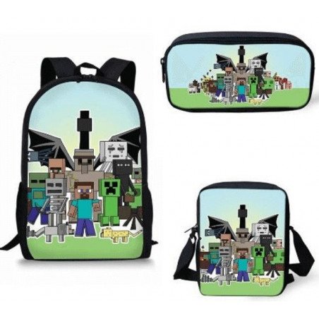 Pack imprimé Cartable sac à dos MINECRAFT+ Sacoche + Trousse