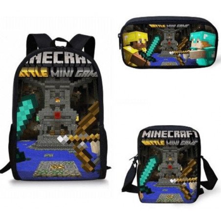 Pack imprimé Cartable MINECRAFT - Sacoche Minecraft et trousse assortie