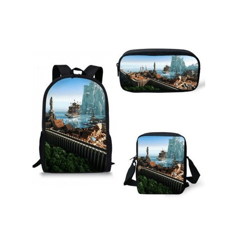 imprimé Cartable MINECRAFT - Sacoche Minecraft et trousse assortie