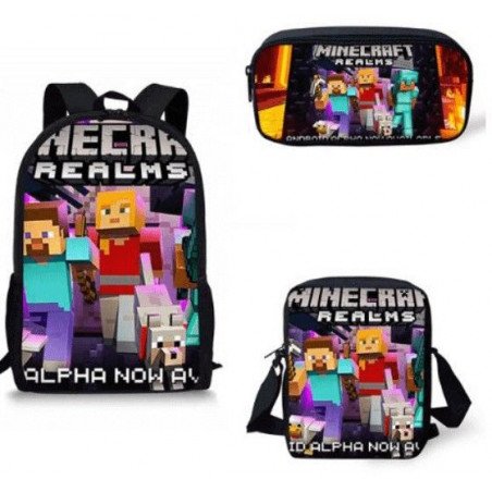     ALT IMAGE Pack imprimé Cartable MINECRAFT - Sacoche Minecraft et trousse assortie