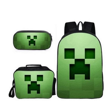 Minecraft 4 pieces gaming school pack backpack + Crossbody messenger bag + lunch bag + pencil case