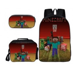 Minecraft 4 pieces gaming school pack backpack + Crossbody messenger bag + lunch bag + pencil case