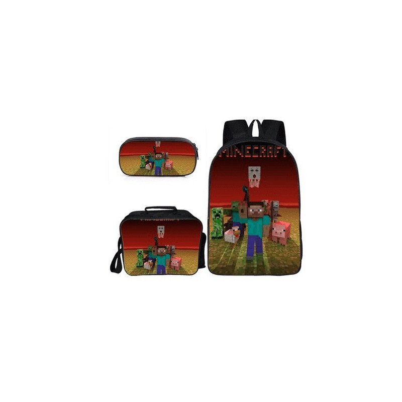 Pack imprimé Cartable sac à dos MINECRAFT+ Sacoche +  sac à repas + Trousse