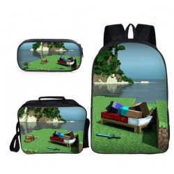 Minecraft 4 pieces gaming school pack backpack + Crossbody messenger bag + lunch bag + pencil case