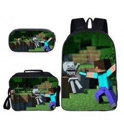 Minecraft 4 pieces gaming school pack backpack + Crossbody messenger bag + lunch bag + pencil case