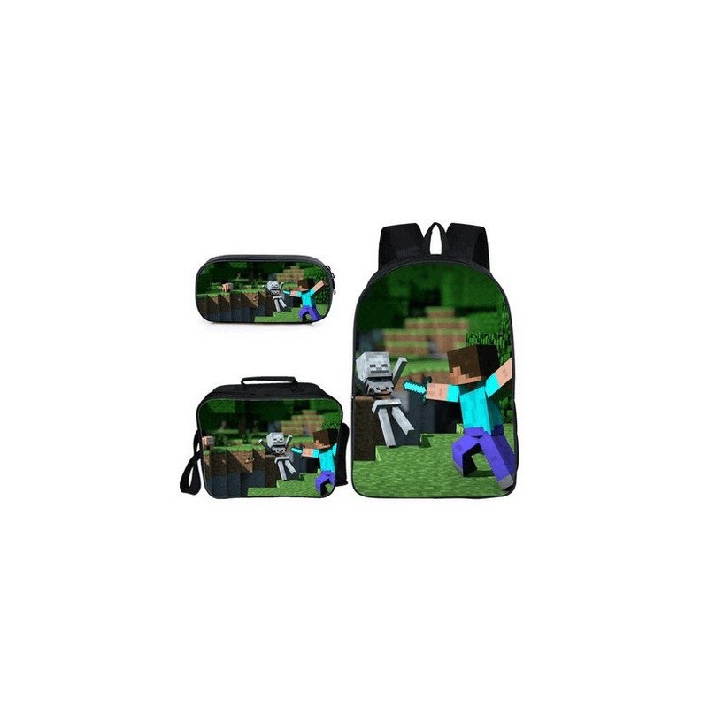 Pack imprimé Cartable sac à dos MINECRAFT+ Sacoche +  sac à repas + Trousse