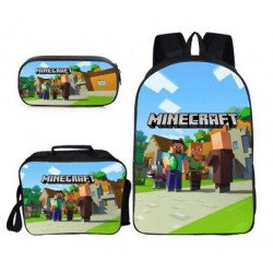 Minecraft 4 pieces gaming school pack backpack + Crossbody messenger bag + lunch bag + pencil case