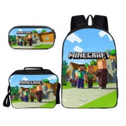 Pack imprimé Cartable sac à dos MINECRAFT+ Sacoche +  sac à repas + Trousse