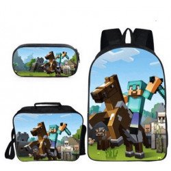 Minecraft 4 pieces gaming school pack backpack + Crossbody messenger bag + lunch bag + pencil case