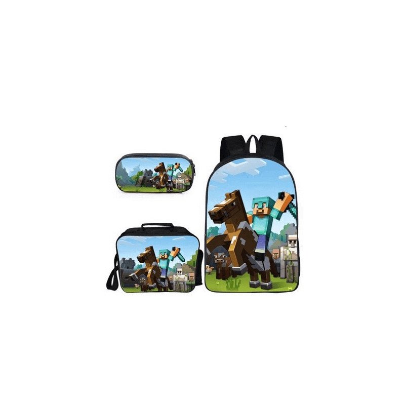 Pack imprimé Cartable sac à dos MINECRAFT+ Sacoche +  sac à repas + Trousse