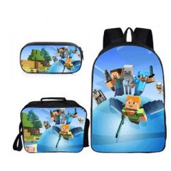 Minecraft 4 pieces gaming school pack backpack + Crossbody messenger bag + lunch bag + pencil case