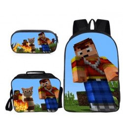 Minecraft 4 pieces gaming school pack backpack + Crossbody messenger bag + lunch bag + pencil case