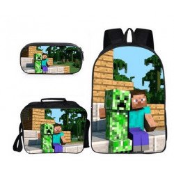 Minecraft 4 pieces gaming school pack backpack + Crossbody messenger bag + lunch bag + pencil case