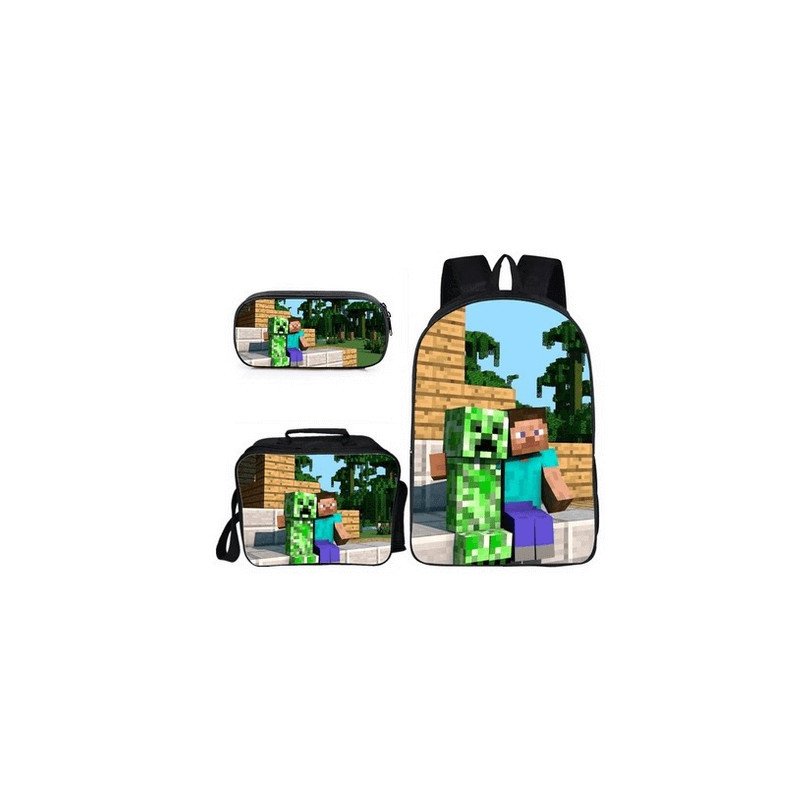 Pack imprimé Cartable sac à dos MINECRAFT+ Sacoche +  sac à repas + Trousse