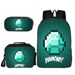 Pack imprimé Cartable sac à dos MINECRAFT+ Sacoche +  sac à repas + Trousse