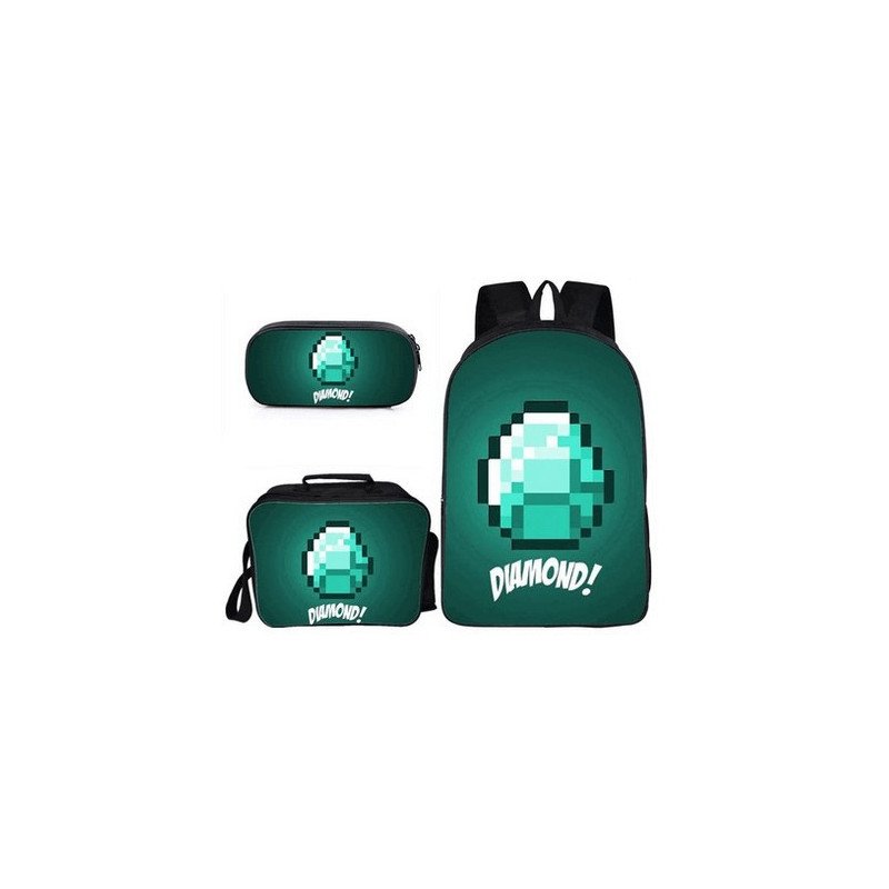 Pack imprimé Cartable sac à dos MINECRAFT+ Sacoche +  sac à repas + Trousse