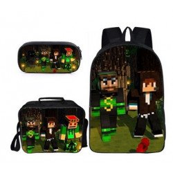 Minecraft 4 pieces gaming school pack backpack + Crossbody messenger bag + lunch bag + pencil case