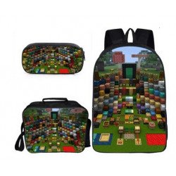 Minecraft 4 pieces gaming school pack backpack + Crossbody messenger bag + lunch bag + pencil case