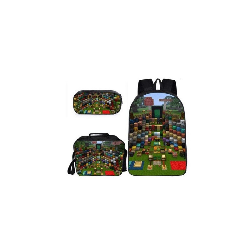 Pack imprimé Cartable MINECRAFT - Sacoche Minecraft - Boîte à goûter Minecraft et trousse assortie