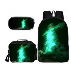 Minecraft 4 pieces gaming school pack backpack + Crossbody messenger bag + lunch bag + pencil case
