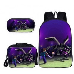 Minecraft 4 pieces gaming school pack backpack + Crossbody messenger bag + lunch bag + pencil case