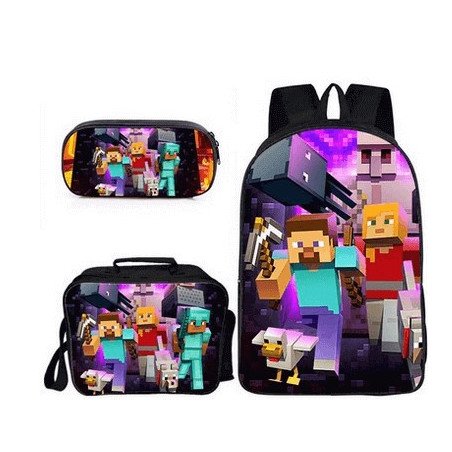 Minecraft 4 pieces gaming school pack backpack + Crossbody messenger bag + lunch bag + pencil case