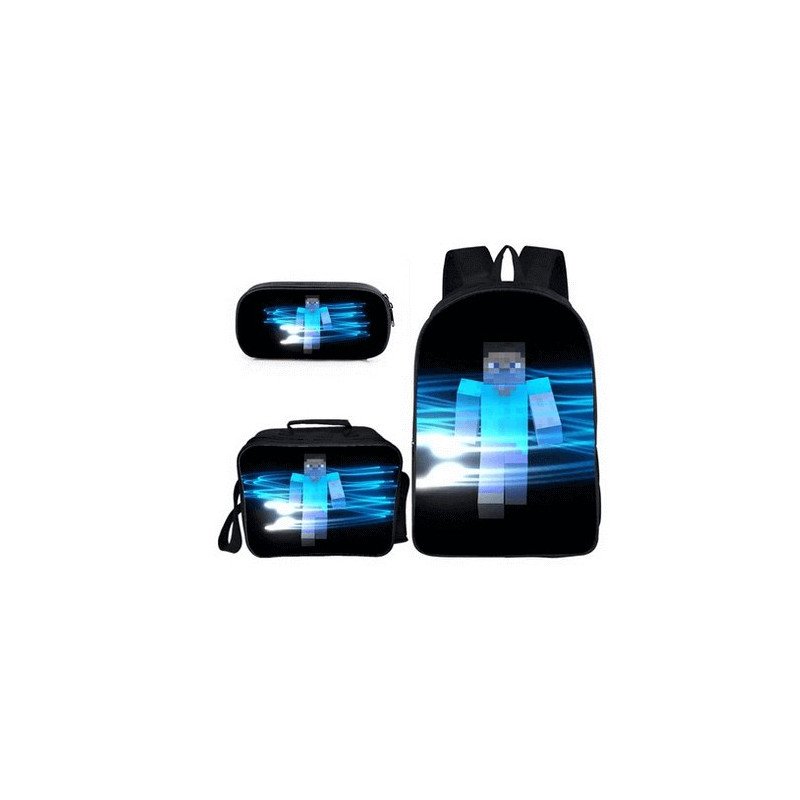 Pack imprimé Cartable MINECRAFT - Sacoche Minecraft - Boîte à goûter Minecraft et trousse assortie