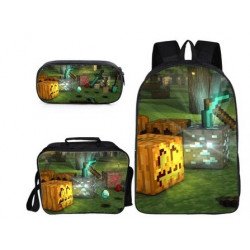 Minecraft 4 pieces gaming school pack backpack + Crossbody messenger bag + lunch bag + pencil case