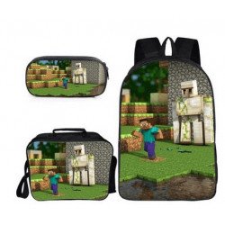 Pack imprimé Cartable MINECRAFT - Sacoche Minecraft - Boîte à goûter Minecraft et trousse assort