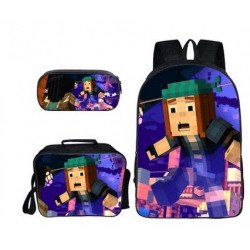 Minecraft 4 pieces gaming school pack backpack + Crossbody messenger bag + lunch bag + pencil case