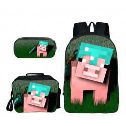 Minecraft 4 pieces gaming school pack backpack + Crossbody messenger bag + lunch bag + pencil case