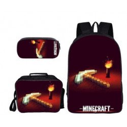 Pack imprimé Cartable MINECRAFT - Sacoche Minecraft - Boîte à goûter Minecraft et trousse assortie