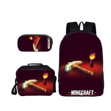 Pack imprimé Cartable MINECRAFT - Sacoche Minecraft - Boîte à goûter Minecraft et trousse assortie