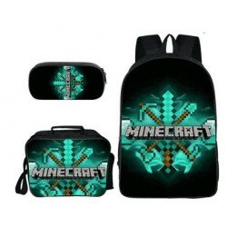Minecraft 4 pieces gaming school pack backpack + Crossbody messenger bag + lunch bag + pencil case