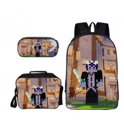 Minecraft 4 pieces gaming school pack backpack + Crossbody messenger bag + lunch bag + pencil case